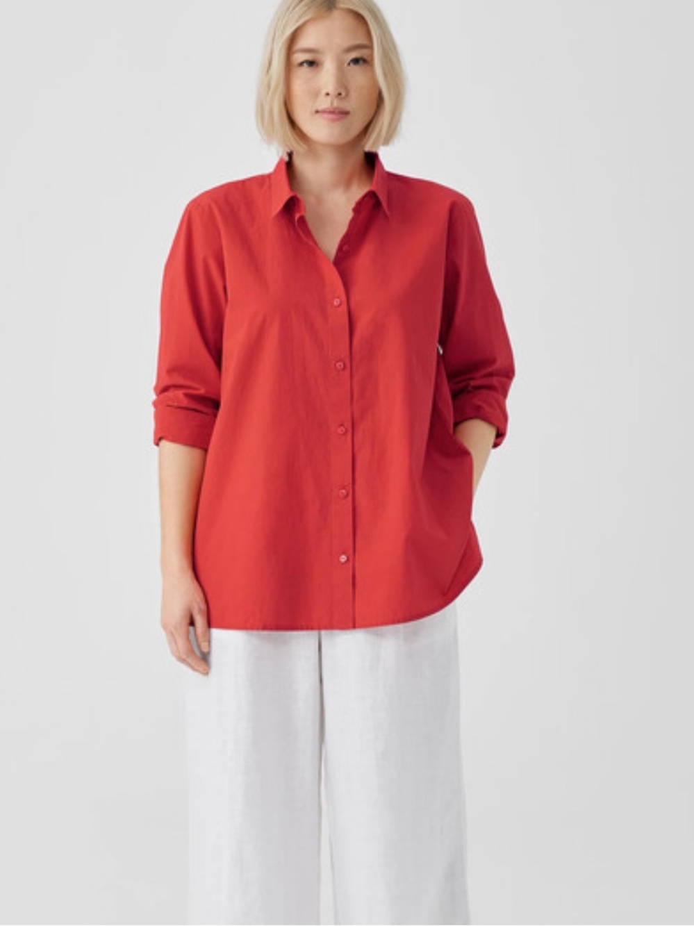 Eileen fisher Women's Relaxed Button-Down Shirt - Red 100% cotton